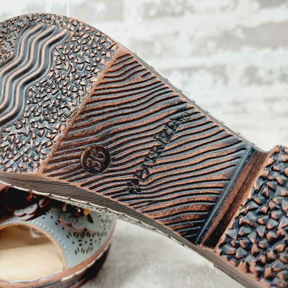 New Patrizia Spring Step Slingback Blue Floral Laser Cut Peep Toe Sandals i589 - Picture 11 of 15